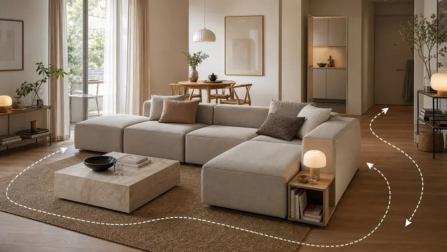 Modulares Sofa in einer kompakten Wohnung als Planungsbeispiel